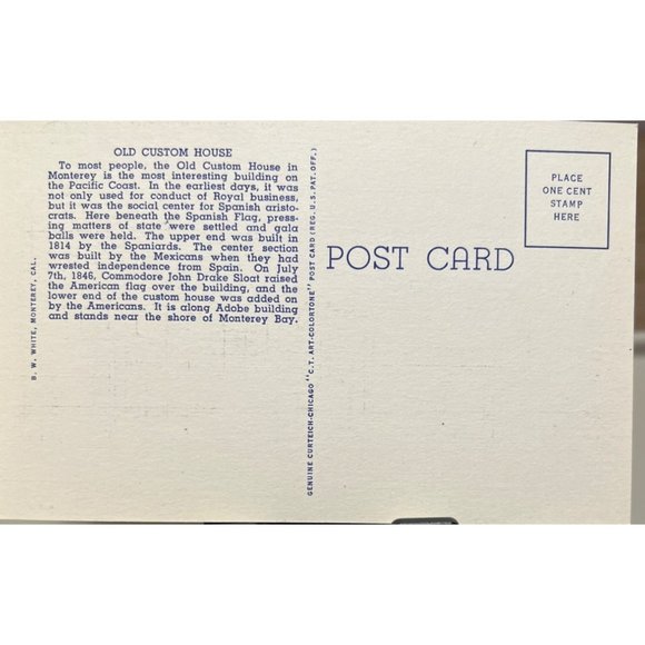 California Postcard The Old Custom House Monterey Woven Linen Unposted Vintage - Picture 2 of 4